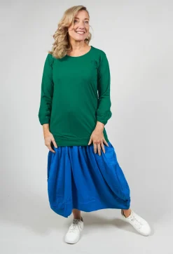 Round Neck Long Sleeved T Shirt with Bell Sleeves in Green