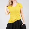 Round Neck Short Sleeved T Shirt with Skirt Panel in Lemon