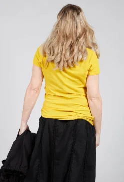 Round Neck Short Sleeved T Shirt with Skirt Panel in Lemon
