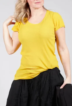 Round Neck Short Sleeved T Shirt with Skirt Panel in Lemon