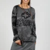Round Neck Top with Lettering Design in Rock Print