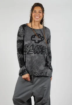 Round Neck Top with Lettering Design in Rock Print