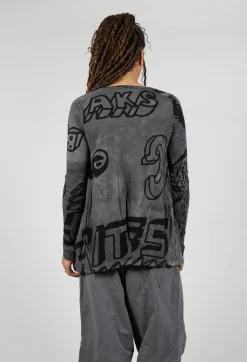 Round Neck Top with Lettering Design in Rock Print