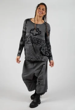 Round Neck Top with Lettering Design in Rock Print