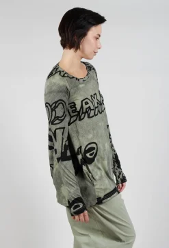 Round Neck Top with Lettering Design in Defender Print