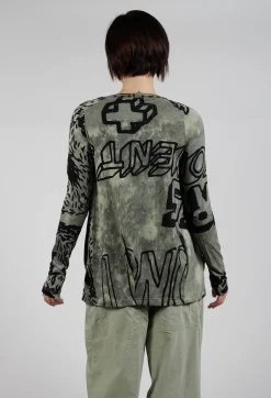 Round Neck Top with Lettering Design in Defender Print