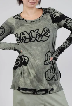 Round Neck Top with Lettering Design in Defender Print