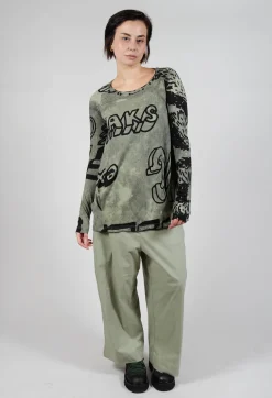 Round Neck Top with Lettering Design in Defender Print