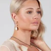 Round Starburst with Pearl Drop Earrings in Pearl