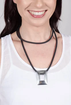 Rubber Necklace with Brass Pendant in Silver-Coloured