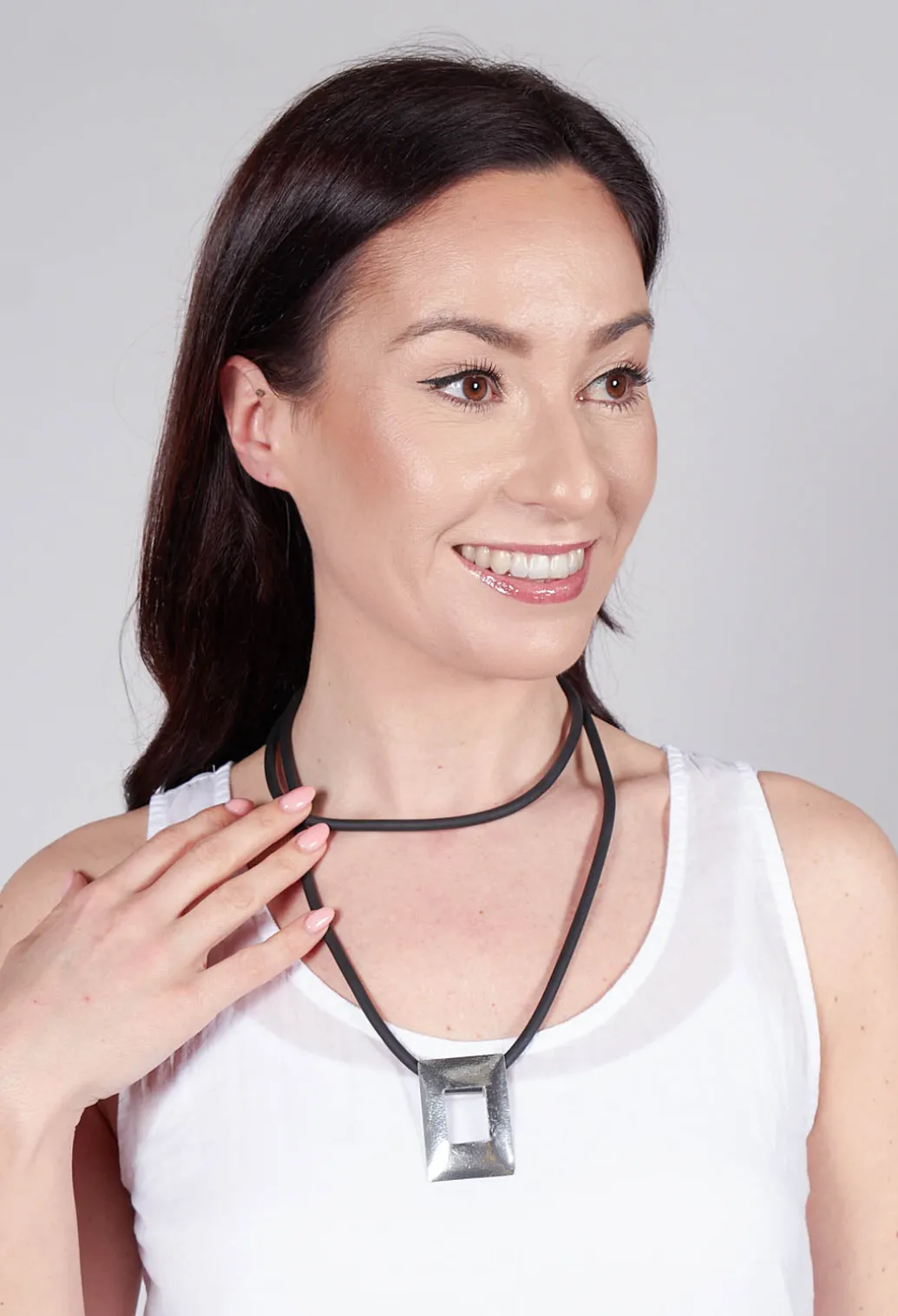 Rubber Necklace with Brass Pendant in Silver-Coloured