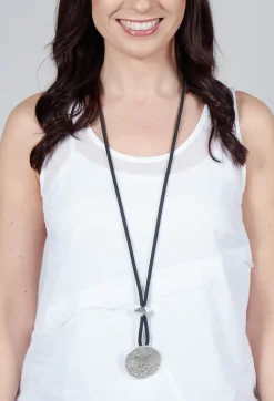 Rubber Necklace with Zamak Pendant in Silver-Plated