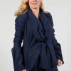Ruched Fabric Collar Jacket With Statement Sleeves in Grape