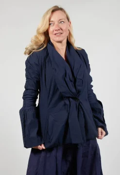 Ruched Fabric Collar Jacket With Statement Sleeves in Grape