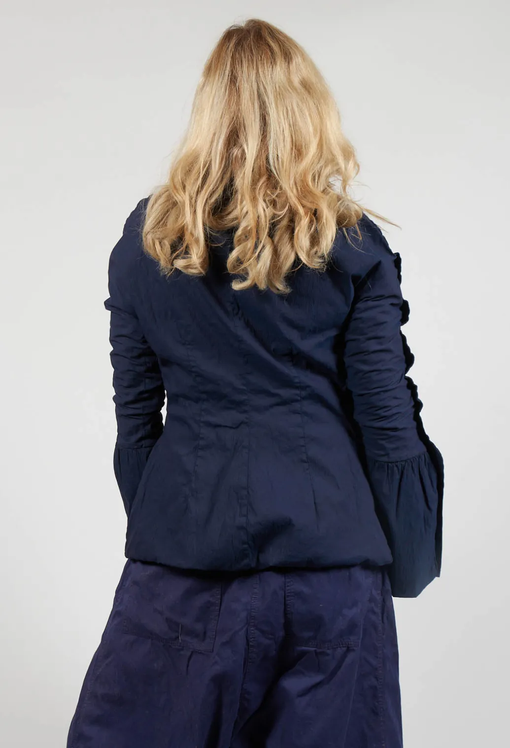 Ruched Fabric Collar Jacket With Statement Sleeves in Grape