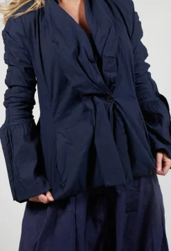 Ruched Fabric Collar Jacket With Statement Sleeves in Grape