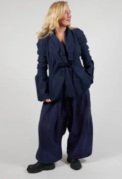 Ruched Fabric Collar Jacket With Statement Sleeves in Grape