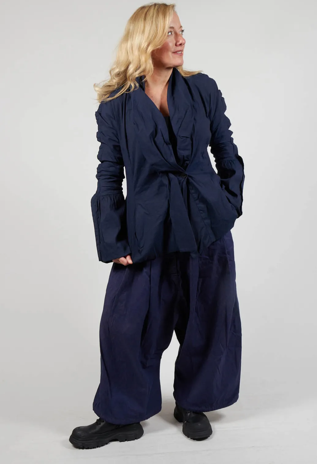 Ruched Fabric Collar Jacket With Statement Sleeves in Grape