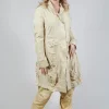 Ruched Overcoat in Wax Cloud