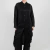 Ruched Shirt Dress in Raso di Viscosa and Viscosa Seta Nero