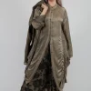 Ruched Shirt Dress in Raso di Viscosa and Viscosa Seta Green Tuscany