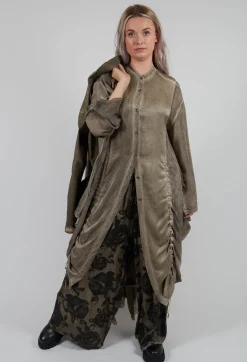 Ruched Shirt Dress in Raso di Viscosa and Viscosa Seta Green Tuscany