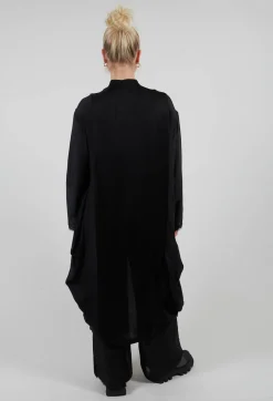 Ruched Shirt Dress in Raso di Viscosa and Viscosa Seta Nero