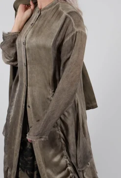Ruched Shirt Dress in Raso di Viscosa and Viscosa Seta Green Tuscany