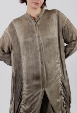 Ruched Shirt Dress in Raso di Viscosa and Viscosa Seta Green Tuscany
