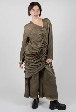 Ruched Top in Raso di Viscosa Green Tuscany