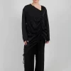 Ruched Top in Raso di Viscosa Nero