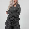 Ruched Top in Raso di Viscosa Grey Storm