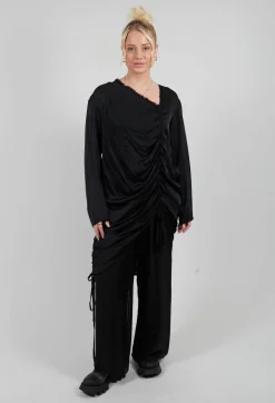 Ruched Top in Raso di Viscosa Nero