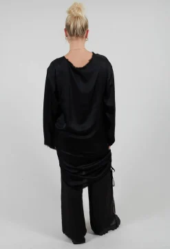 Ruched Top in Raso di Viscosa Nero