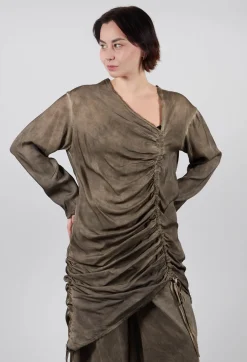 Ruched Top in Raso di Viscosa Green Tuscany
