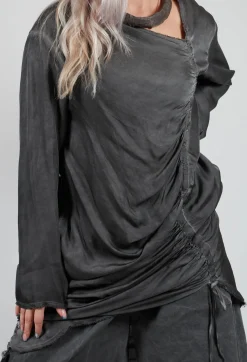 Ruched Top in Raso di Viscosa Grey Storm