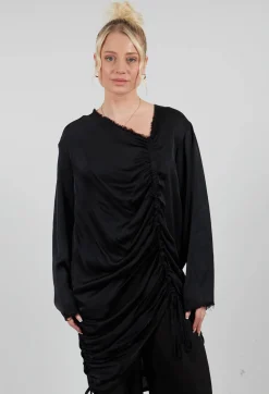 Ruched Top in Raso di Viscosa Nero