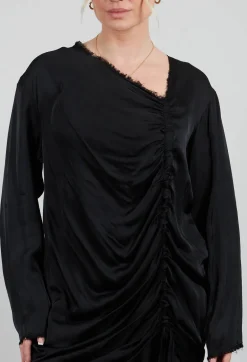 Ruched Top in Raso di Viscosa Nero