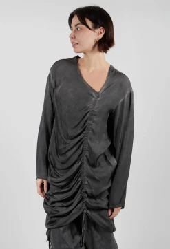 Ruched Top in Raso di Viscosa Grey Storm