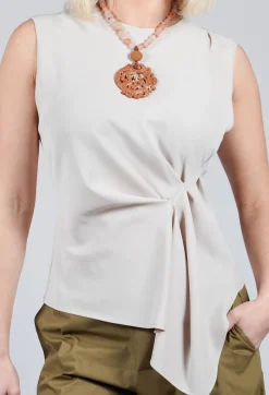 Ruched Vest Top in Beige