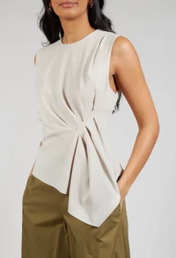 Ruched Vest Top in Beige