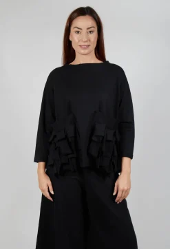 Ruffle Front Relaxed Jumper in Black
