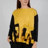 Ruffle Front Relaxed Jumper in Yellow and Black