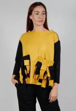 Ruffle Front Relaxed Jumper in Yellow and Black