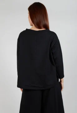 Ruffle Front Relaxed Jumper in Black
