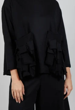 Ruffle Front Relaxed Jumper in Black