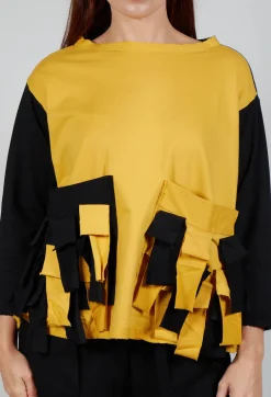 Ruffle Front Relaxed Jumper in Yellow and Black
