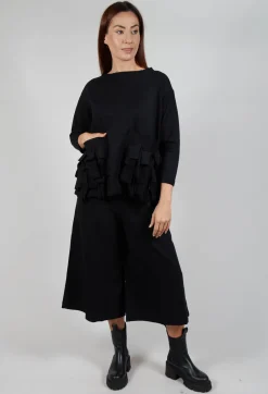 Ruffle Front Relaxed Jumper in Black