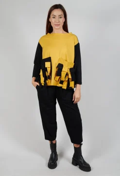 Ruffle Front Relaxed Jumper in Yellow and Black