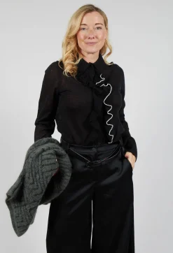 Ruffle Front Shirt in Black